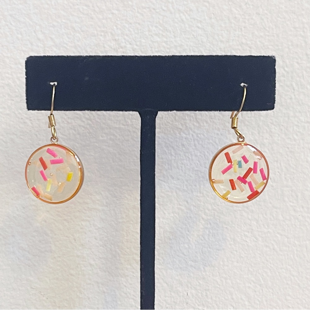 Gold Tone Mini Sprinkles Dangle Earrings 5/8”